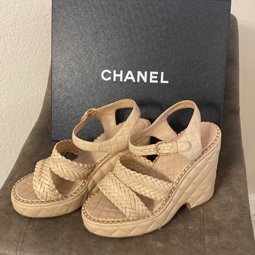 Chanel platform sandals, calfskin light beige size 40 - Picture 9 of 11